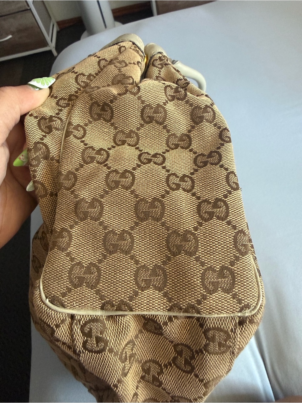 Gucci Beige Brown GG Canvas Shoulder Bag with Leather Trim - Picture 11 of 14